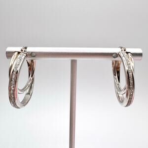 Glitter Silver Double Split Hoop Earrings Acid Tested 5.06 Grams 1 1/8 Length